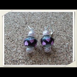 Epoxy Resin Pink Heart Lever Back Earrings